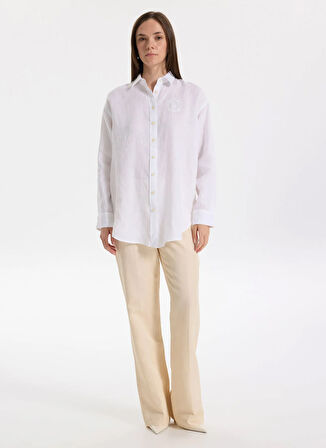 Lauren Ralph Lauren Normal Gömlek Yaka Beyaz Kadın Gömlek ZAVANDRA-LONG SLEEVE-BUTTON FRONT S