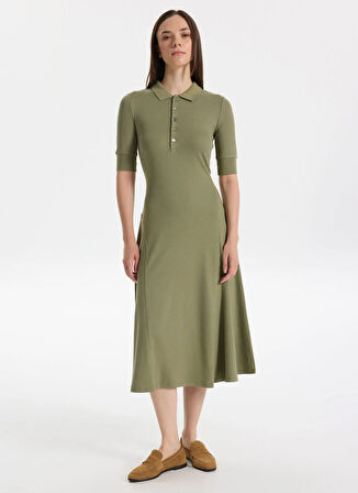 Lauren Ralph Lauren Gömlek Yaka Yeşil Midi Kadın Elbise LILLIANNA-ELBOW SLEEVE-DAY DRESS