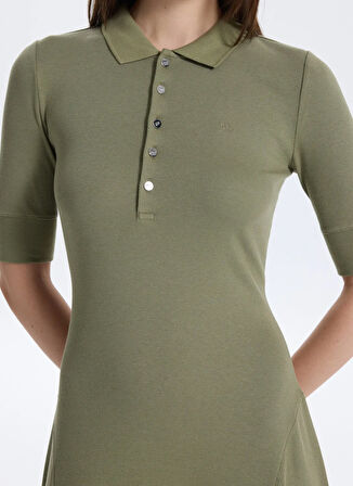 Lauren Ralph Lauren Gömlek Yaka Yeşil Midi Kadın Elbise LILLIANNA-ELBOW SLEEVE-DAY DRESS