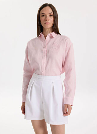 Lauren Ralph Lauren Normal Gömlek Yaka Pembe Kadın Gömlek ZAVANDRA-LONG SLEEVE-BUTTON FRONT S