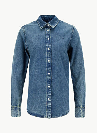 Lauren Ralph Lauren Standart Gömlek Yaka Düz Mavi Kadın Gömlek 200971084