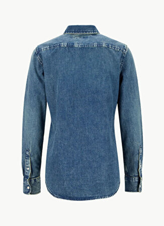 Lauren Ralph Lauren Standart Gömlek Yaka Düz Mavi Kadın Gömlek 200971084