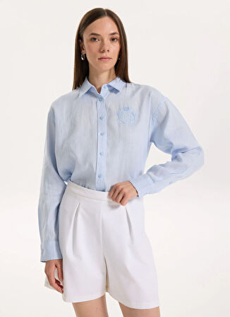 Lauren Ralph Lauren Normal Gömlek Yaka Mavi Kadın Gömlek ZAVANDRA-LONG SLEEVE-BUTTON FRONT S