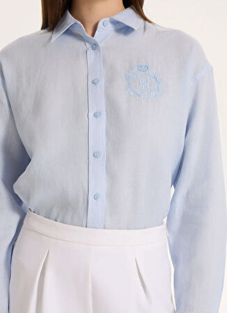 Lauren Ralph Lauren Normal Gömlek Yaka Mavi Kadın Gömlek ZAVANDRA-LONG SLEEVE-BUTTON FRONT S