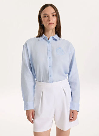 Lauren Ralph Lauren Normal Gömlek Yaka Mavi Kadın Gömlek ZAVANDRA-LONG SLEEVE-BUTTON FRONT S