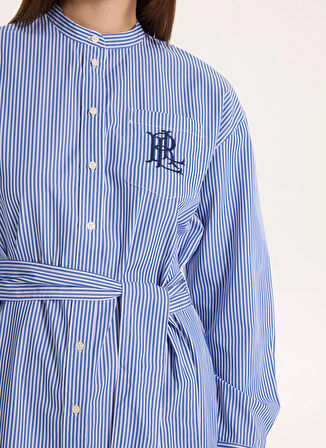 Lauren Ralph Lauren Gömlek Yaka Mavi Diz Üstü Kadın Elbise KINLEY-LONG SLEEVE-DAY DRESS