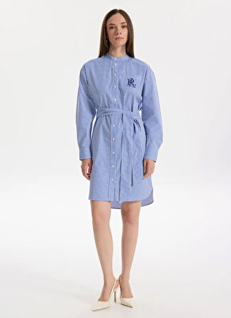Lauren Ralph Lauren Gömlek Yaka Mavi Diz Üstü Kadın Elbise KINLEY-LONG SLEEVE-DAY DRESS