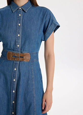 Lauren Ralph Lauren Gömlek Yaka Mavi Midi Kadın Elbise ERLAINA-SHORT SLEEVE-DAY DRESS