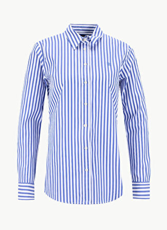 Lauren Ralph Lauren Standart Gömlek Yaka Çizgili Mavi - Beyaz Kadın Gömlek 200970765