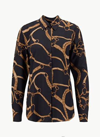 Lauren Ralph Lauren Standart Gömlek Yaka Desenli Siyah Kadın Gömlek 200970823