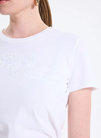 Lauren Ralph Lauren Bisiklet Yaka Baskılı Beyaz Kadın T-Shirt 200971071