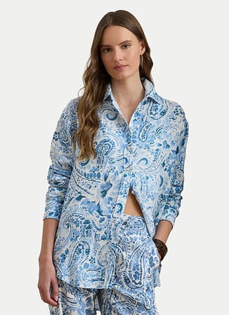 Lauren Ralph Lauren Mavi Kadın Desenli Gömlek 200P08926
