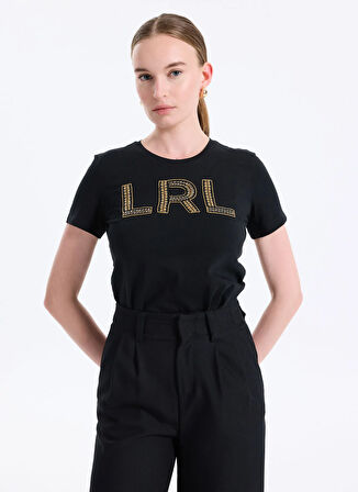 Lauren Ralph Lauren Bisiklet Yaka Baskılı Siyah Kadın T-Shirt 200971125