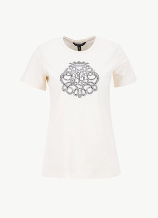 Lauren Ralph Lauren Bisiklet Yaka Ekru Kadın T-Shirt 200980211