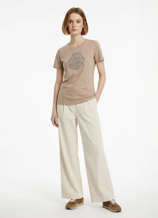 Lauren Ralph Lauren Bisiklet Yaka Camel Kadın T-Shirt 200980286