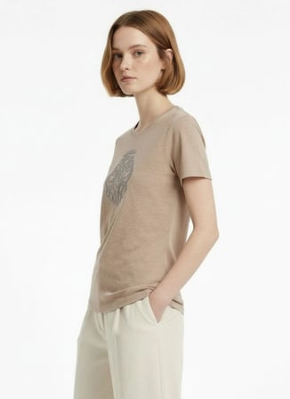 Lauren Ralph Lauren Bisiklet Yaka Camel Kadın T-Shirt 200980286