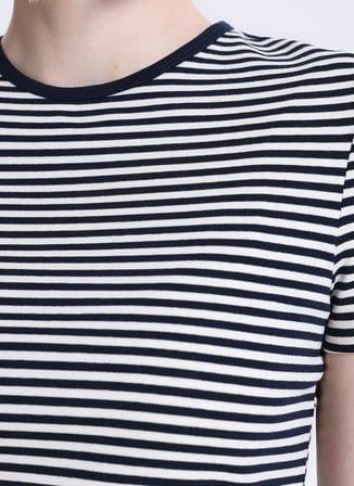 Lauren Ralph Lauren Lacivert - Beyaz Yuvarlak Yaka Kadın Standart Fit Çizgili T-Shirt 200P03721