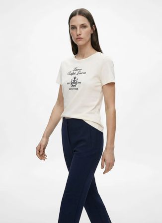 Lauren Ralph Lauren Krem Kadın Baskılı T-Shirt 200P03725