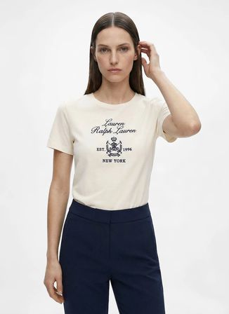 Lauren Ralph Lauren Krem Kadın Baskılı T-Shirt 200P03725