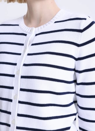 Lauren Ralph Lauren Beyaz - Siyah Yuvarlak Yaka Kadın Standart Fit Çizgili Hırka 200P03495