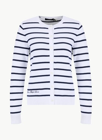 Lauren Ralph Lauren Beyaz - Siyah Yuvarlak Yaka Kadın Standart Fit Çizgili Hırka 200P03495