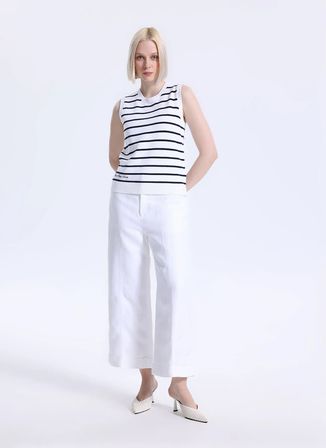 Lauren Ralph Lauren Beyaz - Siyah Kadın Yuvarlak Yaka Standart Fit Kazak 200P03501