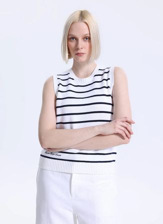 Lauren Ralph Lauren Beyaz - Siyah Kadın Yuvarlak Yaka Standart Fit Kazak 200P03501