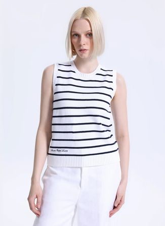 Lauren Ralph Lauren Beyaz - Siyah Kadın Yuvarlak Yaka Standart Fit Kazak 200P03501
