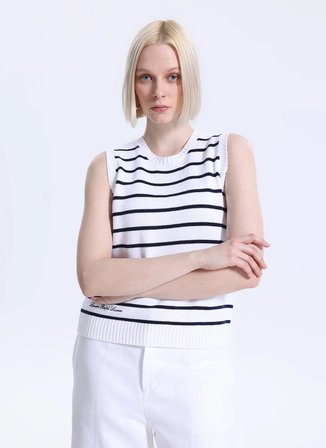 Lauren Ralph Lauren Beyaz - Siyah Kadın Yuvarlak Yaka Standart Fit Kazak 200P03501
