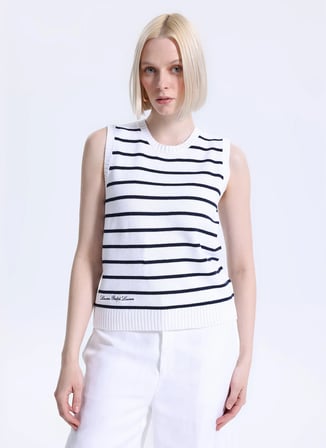 Lauren Ralph Lauren Beyaz - Siyah Kadın Yuvarlak Yaka Standart Fit Kazak 200P03501