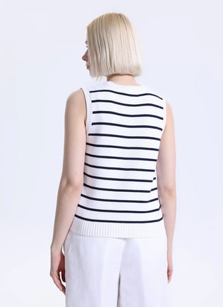 Lauren Ralph Lauren Beyaz - Siyah Kadın Yuvarlak Yaka Standart Fit Kazak 200P03501