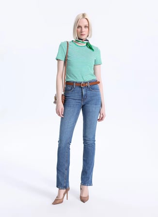 Lauren Ralph Lauren Yeşil Kadın Çizgili T-Shirt 200P03721