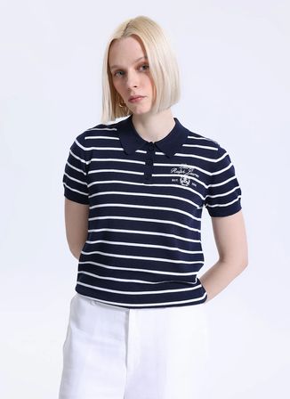 Lauren Ralph Lauren Lacivert - Beyaz Kadın Standart Fit Çizgili Kazak 200P03506