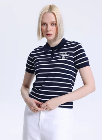 Lauren Ralph Lauren Lacivert - Beyaz Kadın Standart Fit Çizgili Kazak 200P03506