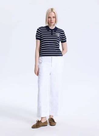 Lauren Ralph Lauren Lacivert - Beyaz Kadın Standart Fit Çizgili Kazak 200P03506