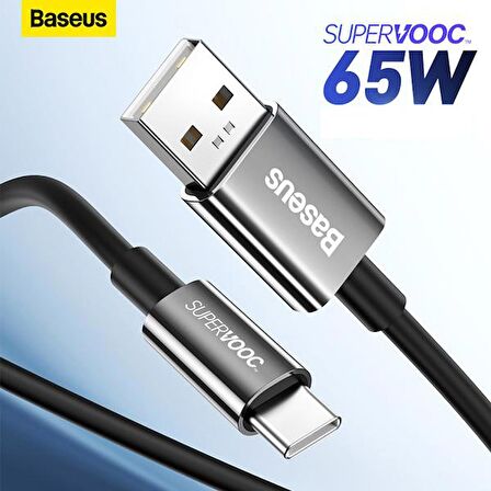 Baseus SUPERVOOC 1Mt 65W USB to Type-C Şarj Kablosu Ve Data Kablosu 480MB/sn ABS+TPE USB Type-C Şarj
