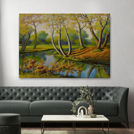 Nehir Manzaralı Yağlıboya Görünüm Dekoratif Kanvas Duvar Tablosu-3617