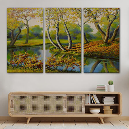 Nehir Manzaralı Yağlıboya Görünüm Dekoratif Kanvas Duvar Tablosu-3617