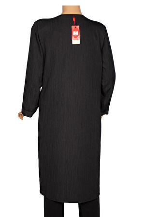 Hesna Kadın Luna Büyük Beden Kırışık Efektli Çıtçıtlı Siyah Kap Ceket