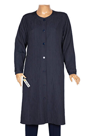 Hesna Kadın Luna Büyük Beden Krinkıl Çıtçıtlı Lacivert Kap Ceket