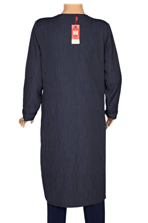 Hesna Kadın Luna Büyük Beden Krinkıl Çıtçıtlı Lacivert Kap Ceket