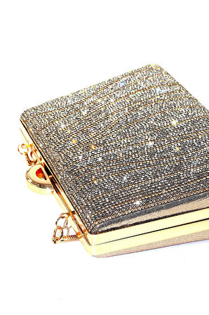 Suyolu taşlı gold abiye çanta. Abiye portföy clutch davet gece çantası kadın altın abiye taşlı çanta
