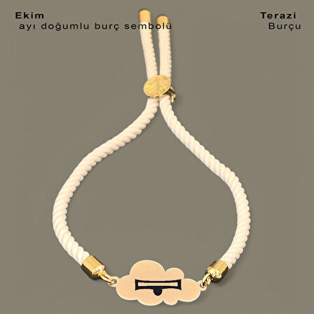 Ekim Ayı Doğumlarına Özel Bulut Motifli 14 Ayar Altın Plakalı Örgülü Hediye Bileklik-362ay-beyaz