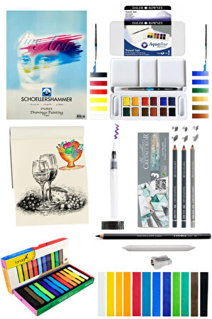 Schoellershammer 25x35 Cretacolor 3'lü Daler Rowney Aquafine 12'Lİ Fanart Toz Pastel Seti 12'Lİ Set