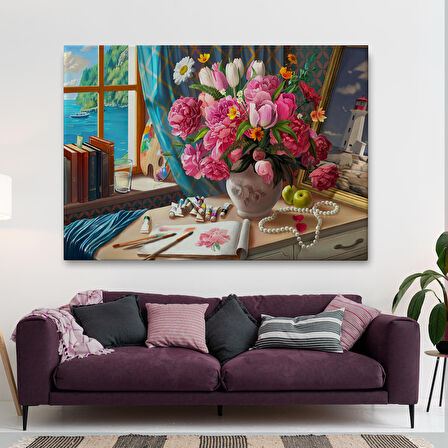 Deniz Manzaralı Yağlıboya Görünüm Dekoratif Kanvas Tablo-3621