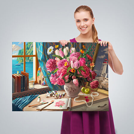 Deniz Manzaralı Yağlıboya Görünüm Dekoratif Kanvas Tablo-3621