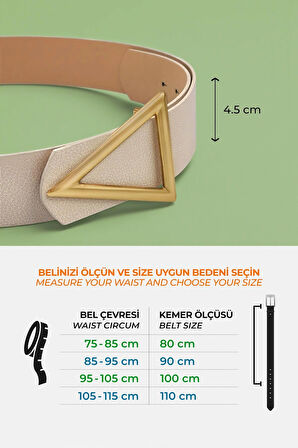 Üçgen Gold Tokalı Ekru Kadın Kemer