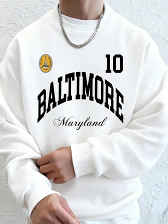 Baltimore Maryland Amblem Baskıları Erkek Tişörtü Sonbahar Bisiklet Yaka Kapüşonlu Üst Temel