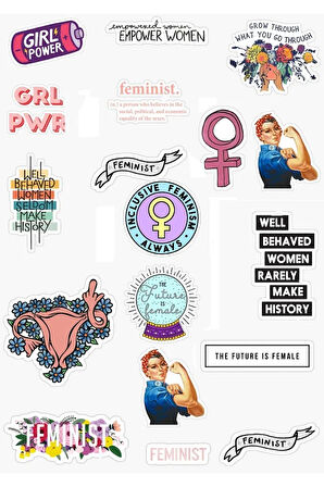 Feminizm Feminist Temalı 18'li Sticker Seti