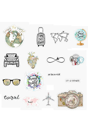 Travel Baskılı 16'lı Tasarım Sticker Seti